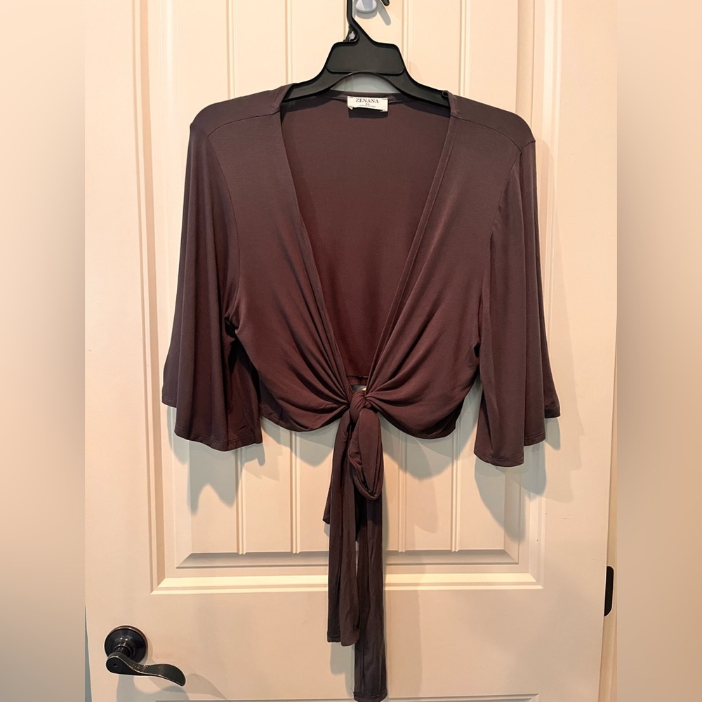 Zenana XL Wrap Top Charcoal Color Butter Soft Long Ties for Double Wrap Bell Sle